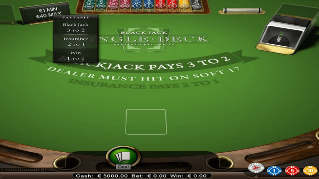 Характеристики слота Single Deck Blackjack Professional Series 1